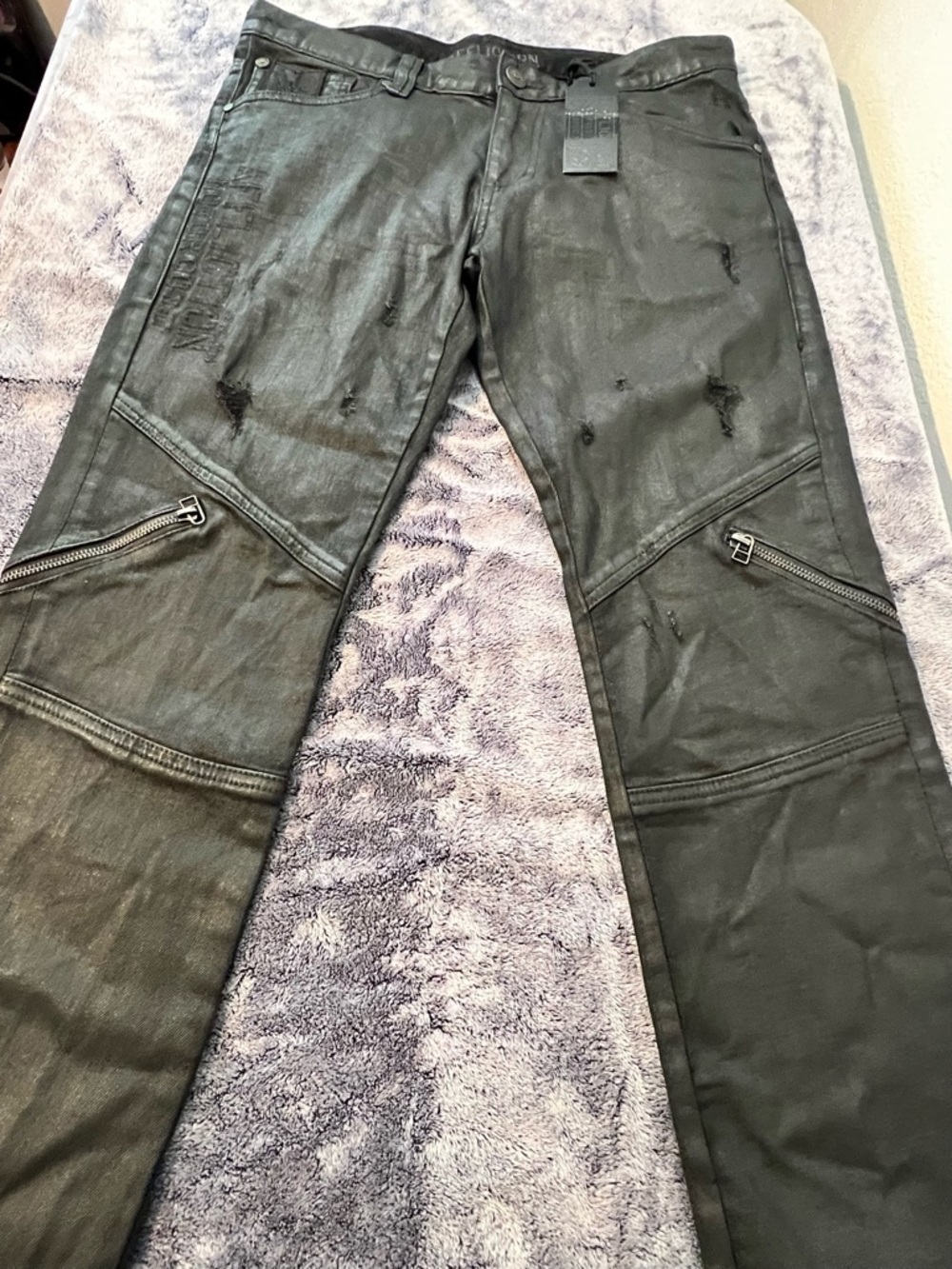 Affliction Gage Moto Stretch Black Distressed Jean Size 32 NWT